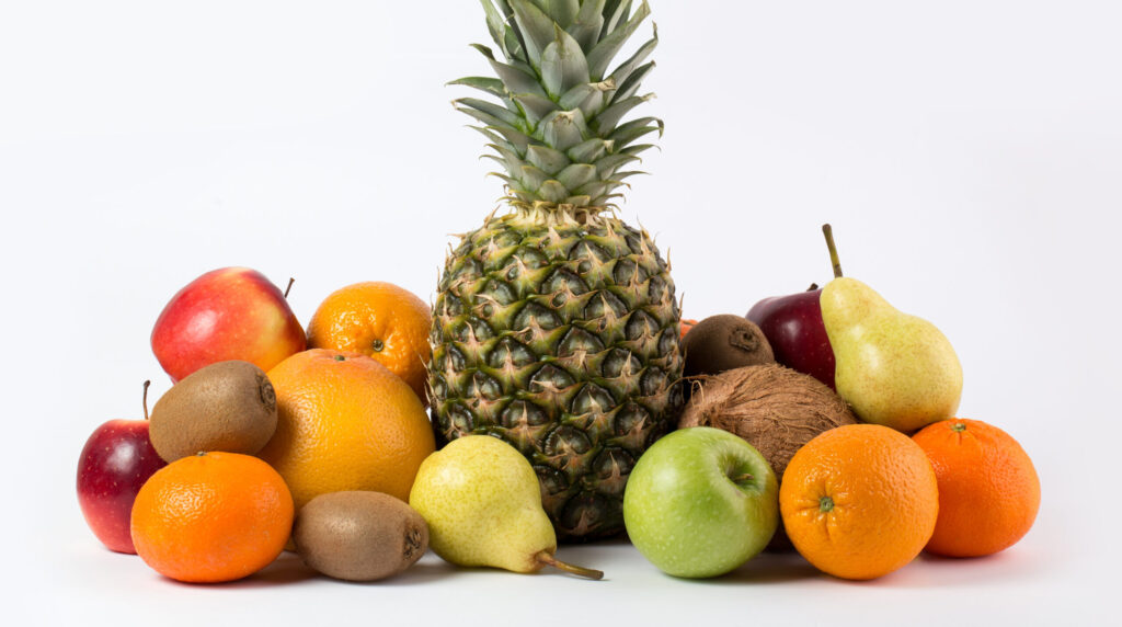 colorful fruits tasty fresh ripe juicy white desk